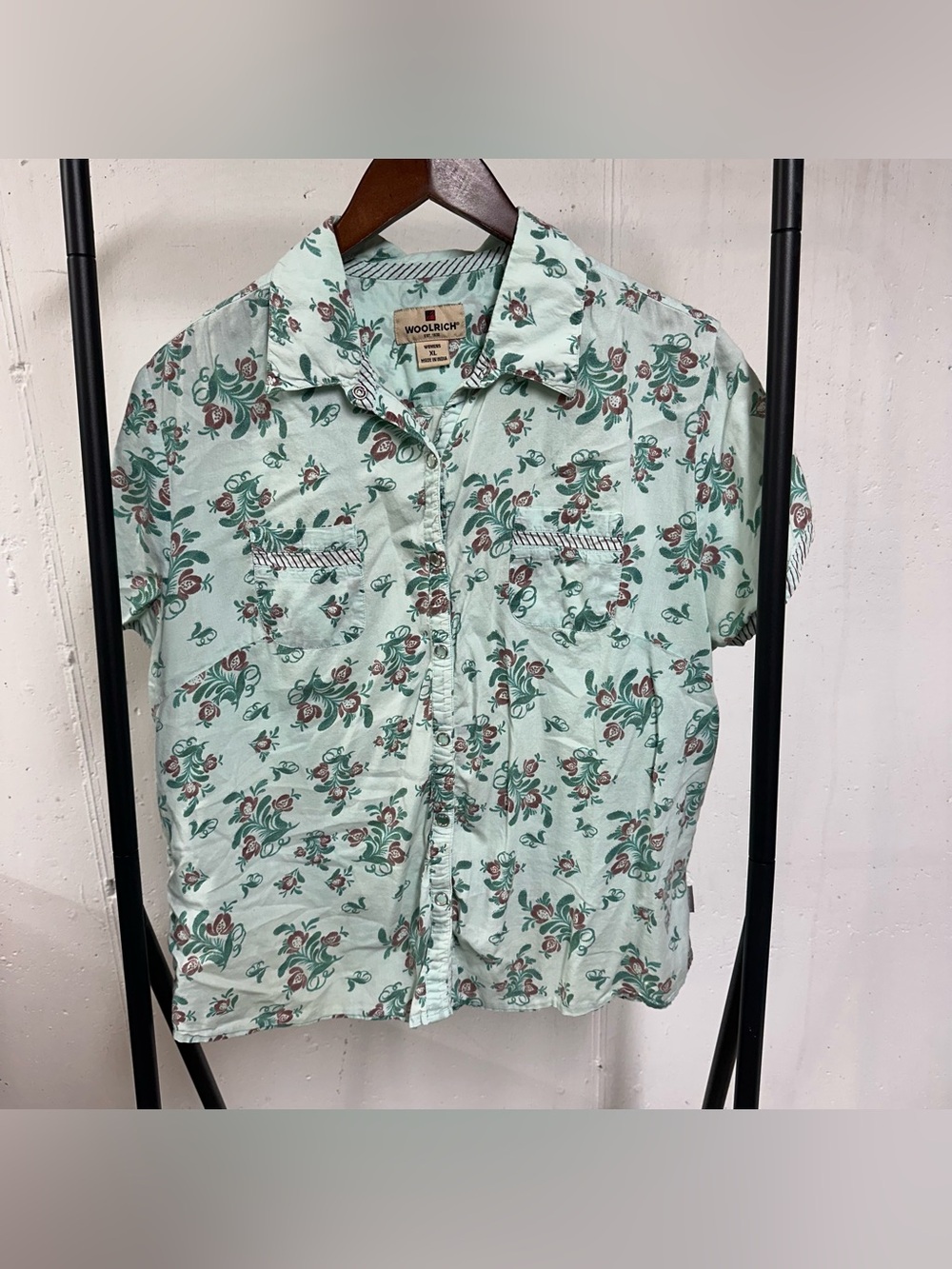 Woolrich Mint Green Floral Short Sleeve Button-Front Shirt